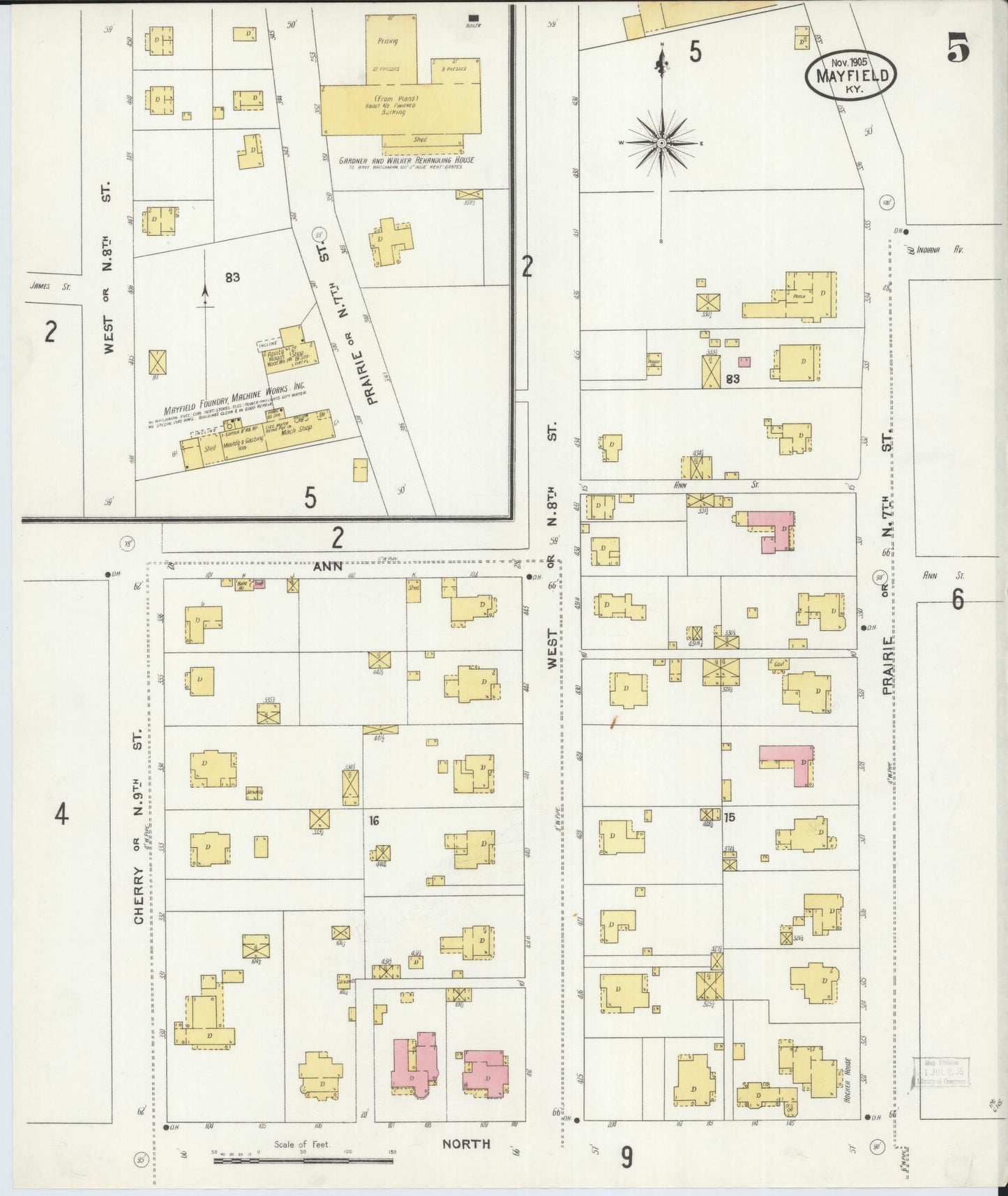 Sanborn Fire Insurance Map from Mayfield, Graves County, Kentucky (1905), Sheet #0005 - Complete Map Set gallery image, historic Sanborn map, vintage wall art, Kentucky Kentucky