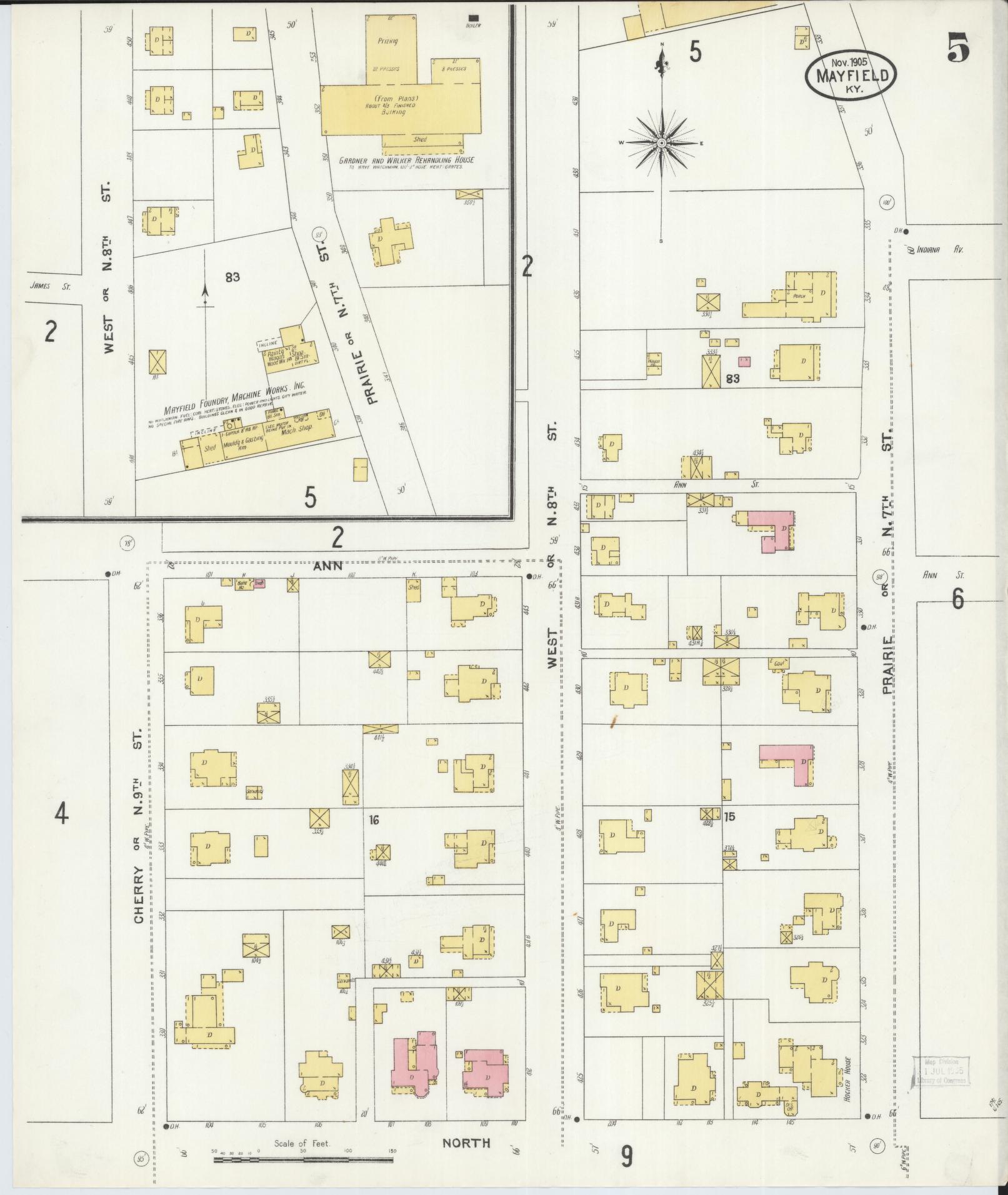 Sanborn Fire Insurance Map from Mayfield, Graves County, Kentucky (1905), Sheet #0005 - Complete Map Set gallery image, historic Sanborn map, vintage wall art, Kentucky Kentucky