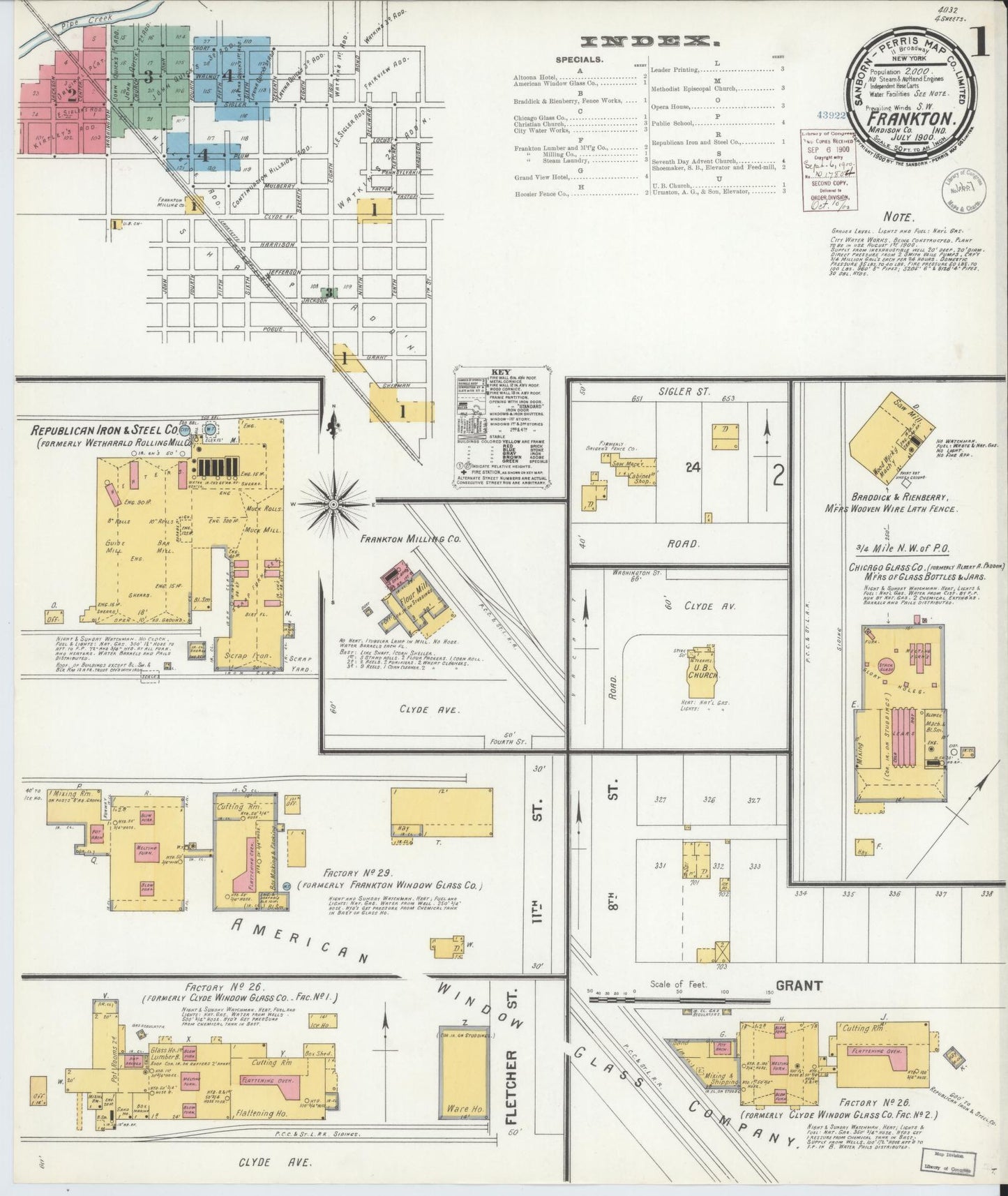 Sanborn Fire Insurance Map from Frankton, Madison County, Indiana (1900), Sheet #0001 - Historic Sanborn Fire Insurance Map Print, vintage old map wall art, antique decor, genealogy gift, Indiana Indiana map