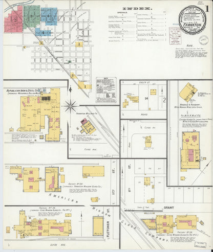 Sanborn Fire Insurance Map from Frankton, Madison County, Indiana (1900), Sheet #0001 - Historic Sanborn Fire Insurance Map Print, vintage old map wall art, antique decor, genealogy gift, Indiana Indiana map