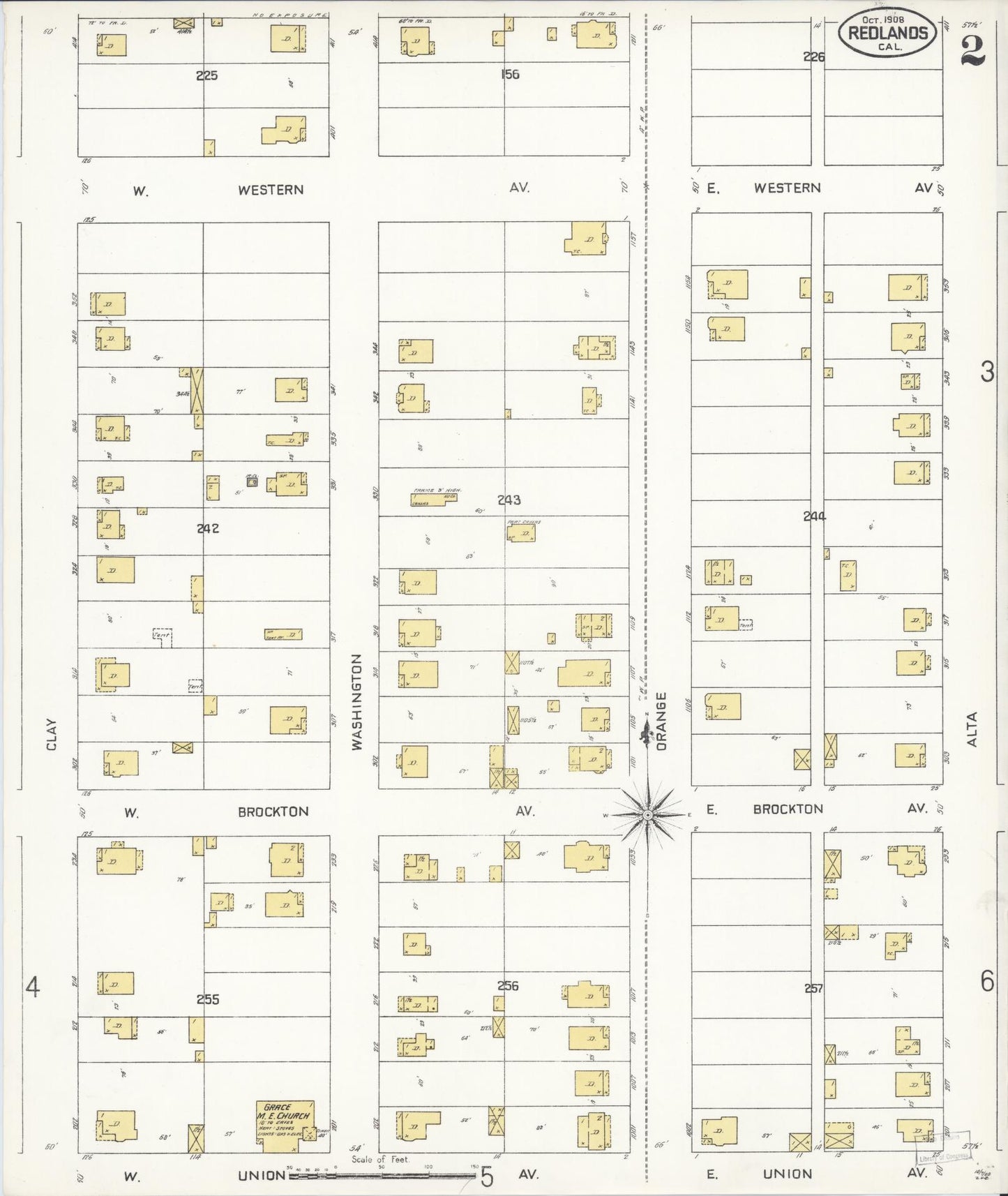 Sanborn Fire Insurance Map from Redlands, San Bernardino County, California (1908), Sheet #0002 - Complete Map Set gallery image, historic Sanborn map, vintage wall art, California California