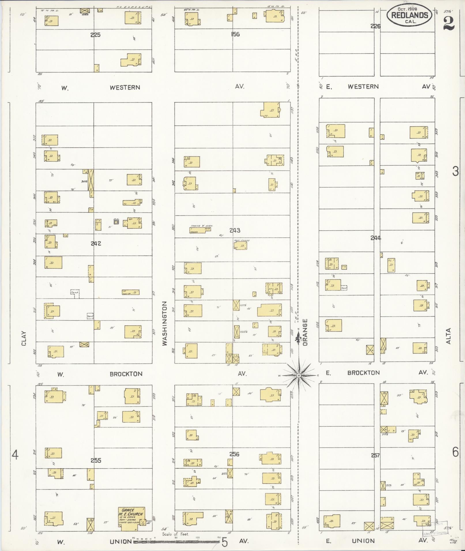 Sanborn Fire Insurance Map from Redlands, San Bernardino County, California (1908), Sheet #0002 - Complete Map Set gallery image, historic Sanborn map, vintage wall art, California California