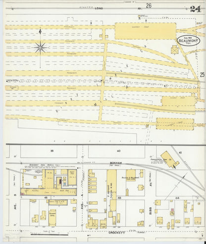 Sanborn Fire Insurance Map from Beaumont, Jefferson County, Texas (1904), Sheet #0024 - Historic Sanborn Fire Insurance Map Print, vintage old map wall art, antique decor, genealogy gift, Texas Texas map