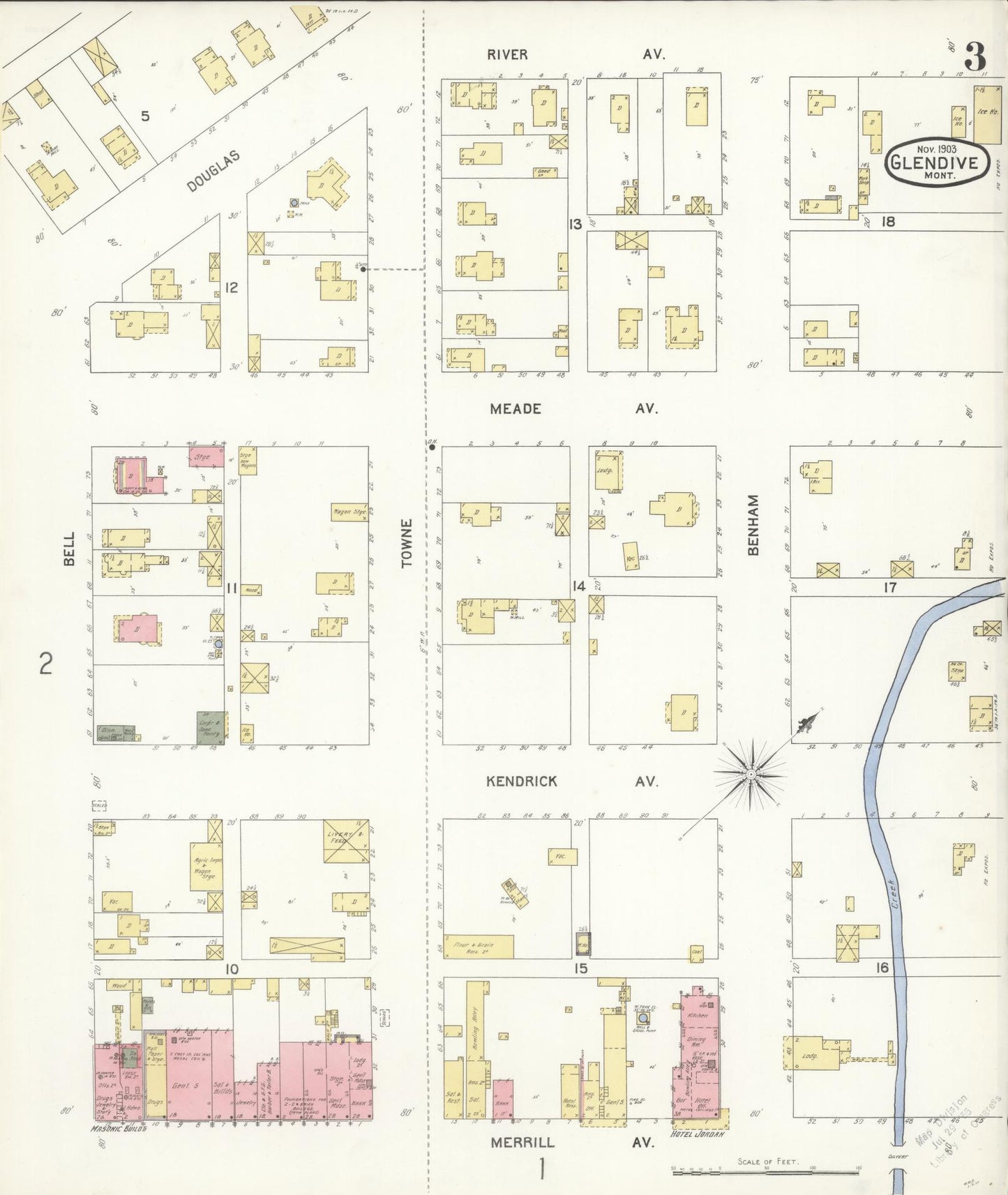 Sanborn Fire Insurance Map from Glendive, Dawson County, Montana (1903), Sheet #0003 - Complete Map Set gallery image, historic Sanborn map, vintage wall art, Montana Montana