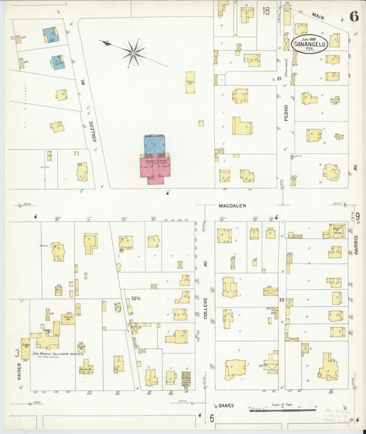Sanborn Fire Insurance Map from San Angelo, Tom Green County, Texas (1908), Sheet #0006 - Historic Sanborn Fire Insurance Map Print, vintage old map wall art, antique decor, genealogy gift, Texas Texas map