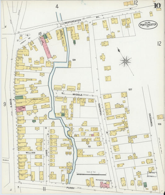 Sanborn Fire Insurance Map from Port Chester, Westchester County, New York (1902), Sheet #0010 - Historic Sanborn Fire Insurance Map Print, vintage old map wall art, antique decor, genealogy gift, New York New York map