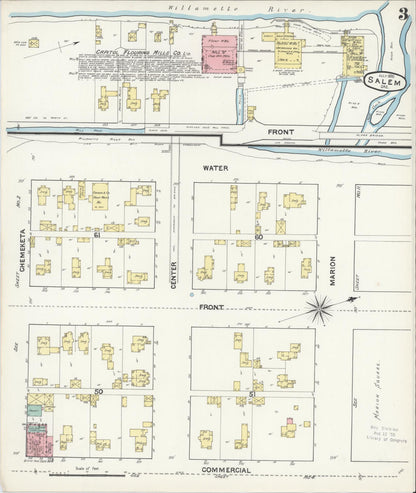 Sanborn Fire Insurance Map from Salem, Marion County, Oregon (1890), Sheet #0003 - Complete Map Set gallery image, historic Sanborn map, vintage wall art, Oregon Oregon