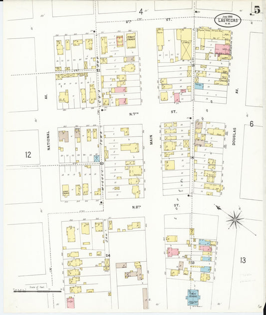 Sanborn Fire Insurance Map from Las Vegas, San Miguel County, New Mexico (1898), Sheet #0005 - Historic Sanborn Fire Insurance Map Print, vintage old map wall art, antique decor, genealogy gift, New Mexico New Mexico map
