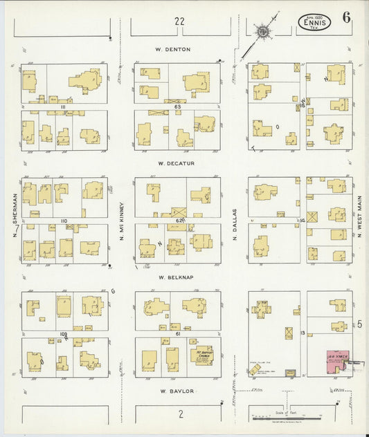 Sanborn Fire Insurance Map from Ennis, Ellis County, Texas (1920), Sheet #0006 - Historic Sanborn Fire Insurance Map Print, vintage old map wall art, antique decor, genealogy gift, Texas Texas map