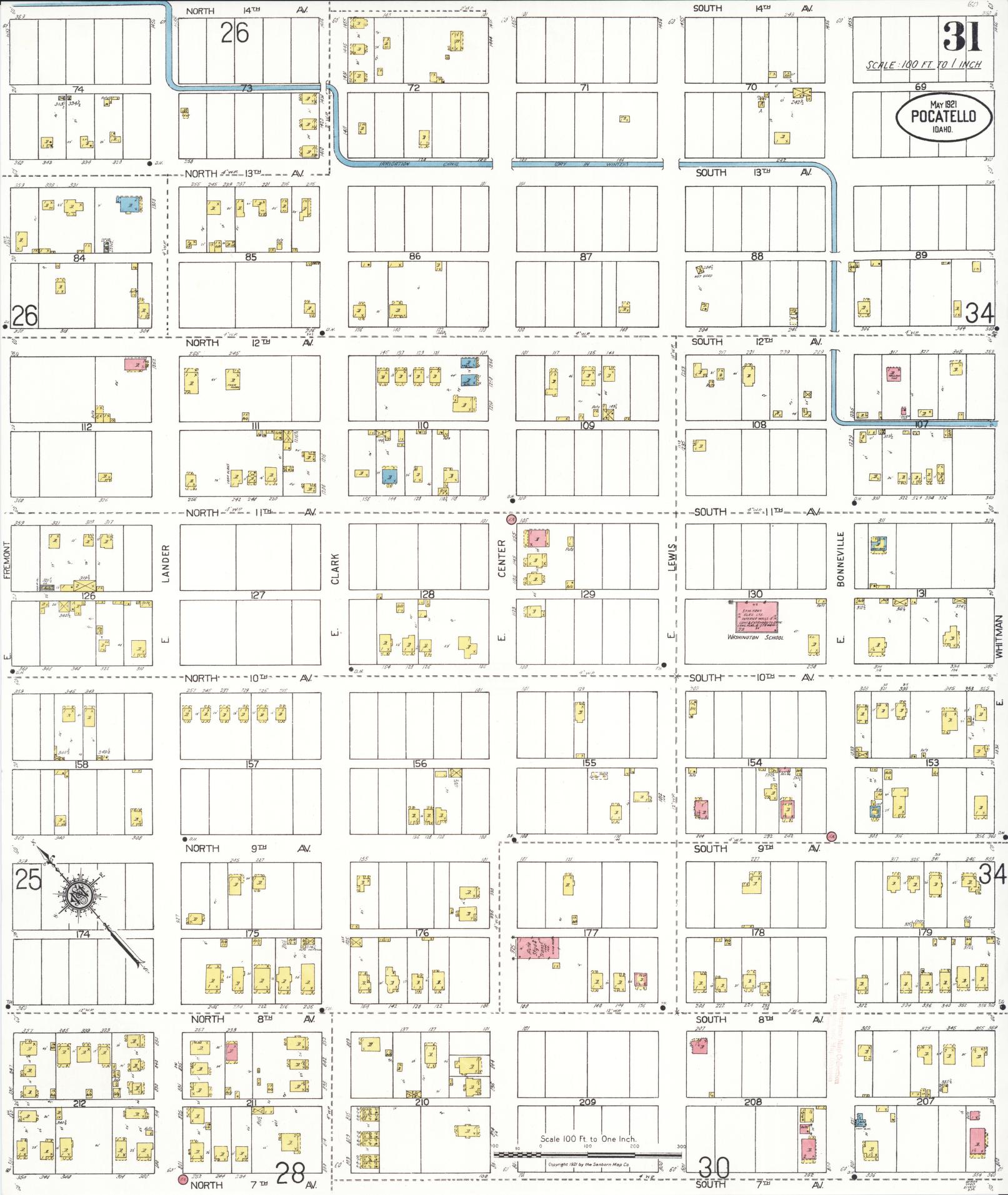 Sanborn Fire Insurance Map from Pocatello, Bannock County, Idaho (1921), Sheet #0031 - Complete Map Set gallery image, historic Sanborn map, vintage wall art, Idaho Idaho