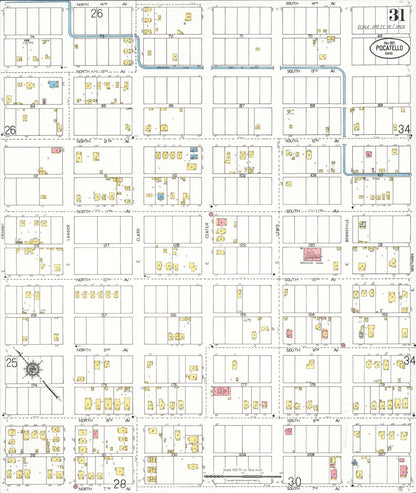 Sanborn Fire Insurance Map from Pocatello, Bannock County, Idaho (1921), Sheet #0031 - Complete Map Set gallery image, historic Sanborn map, vintage wall art, Idaho Idaho