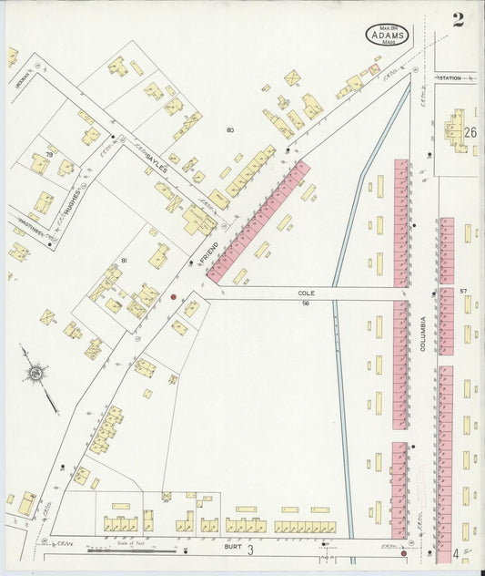 Sanborn Fire Insurance Map from Adams, Berkshire County, Massachusetts (1914), Sheet #0002 - Historic Sanborn Fire Insurance Map Print, vintage old map wall art, antique decor, genealogy gift, Massachusetts Massachusetts map