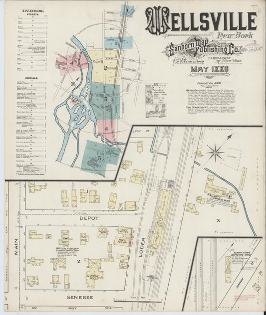 Sanborn Fire Insurance Map from Wellsville, Allegany County, New York (1886), Sheet #0001 - Historic Sanborn Fire Insurance Map Print, vintage old map wall art, antique decor, genealogy gift, New York New York map