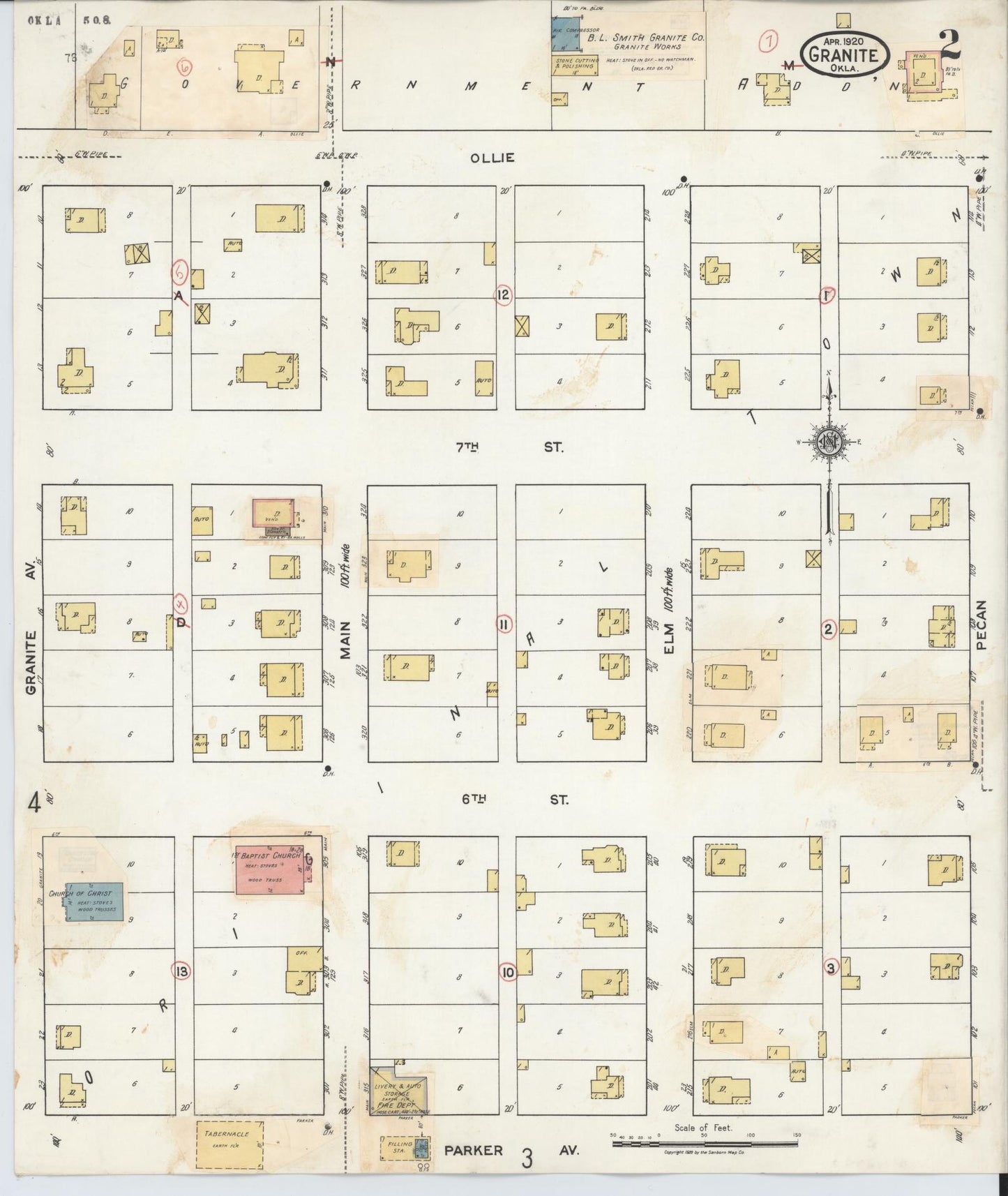 Sanborn Fire Insurance Map from Granite, Greer County, Oklahoma (1932), Sheet #0002 - Complete Map Set gallery image, historic Sanborn map, vintage wall art, Oklahoma Oklahoma