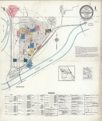 Sanborn Fire Insurance Map from North Kansas City, Clay County, Missouri (1926), Sheet #0001 - Historic Sanborn Fire Insurance Map Print, vintage old map wall art, antique decor, genealogy gift, Missouri Missouri map