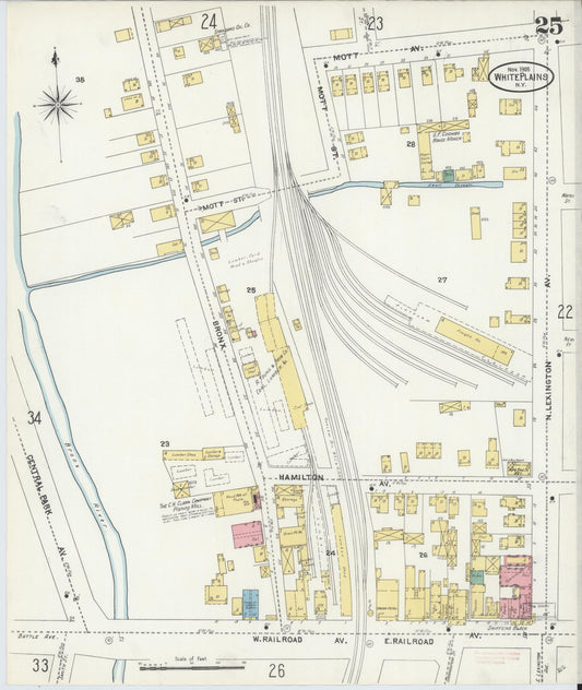 Sanborn Fire Insurance Map from White Plains, Westchester County, New York (1905), Sheet #0025 - Historic Sanborn Fire Insurance Map Print, vintage old map wall art, antique decor, genealogy gift, New York New York map