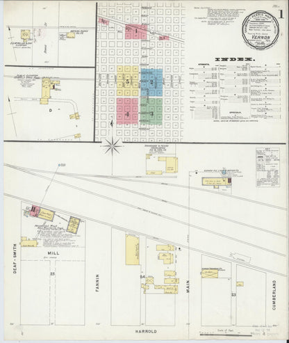 Sanborn Fire Insurance Map from Vernon, Wilbarger County, Texas (1896), Sheet #0001 - Historic Sanborn Fire Insurance Map Print, vintage old map wall art, antique decor, genealogy gift, Texas Texas map