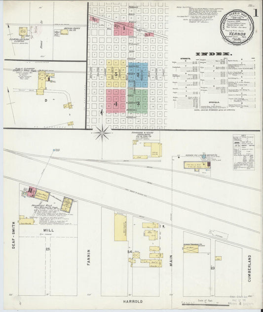 Sanborn Fire Insurance Map from Vernon, Wilbarger County, Texas (1896), Sheet #0001 - Historic Sanborn Fire Insurance Map Print, vintage old map wall art, antique decor, genealogy gift, Texas Texas map