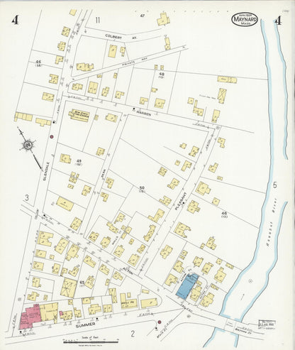 Sanborn Fire Insurance Map from Maynard, Middlesex County, Massachusetts (1924), Sheet #0004 - Historic Sanborn Fire Insurance Map Print, vintage old map wall art, antique decor, genealogy gift, Massachusetts Massachusetts map