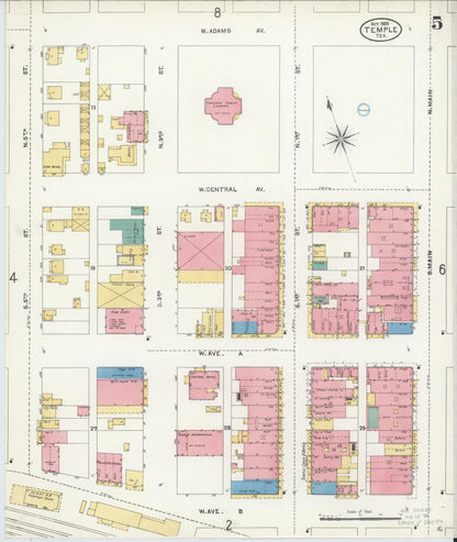 Sanborn Fire Insurance Map from Temple, Bell County, Texas (1905), Sheet #0005 - Complete Map Set gallery image, historic Sanborn map, vintage wall art, Texas Texas