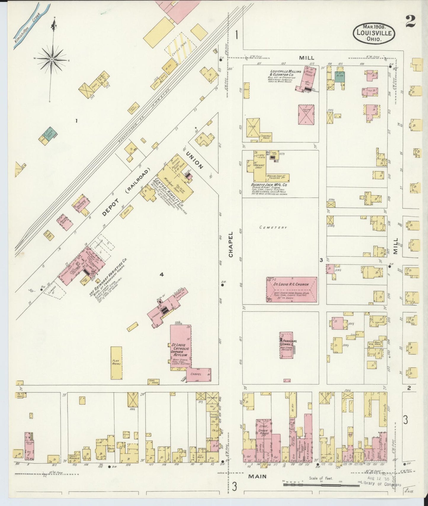 Sanborn Fire Insurance Map from Louisville, Stark County, Ohio (1908), Sheet #0002 - Historic Sanborn Fire Insurance Map Print, vintage old map wall art, antique decor, genealogy gift, Ohio Ohio map