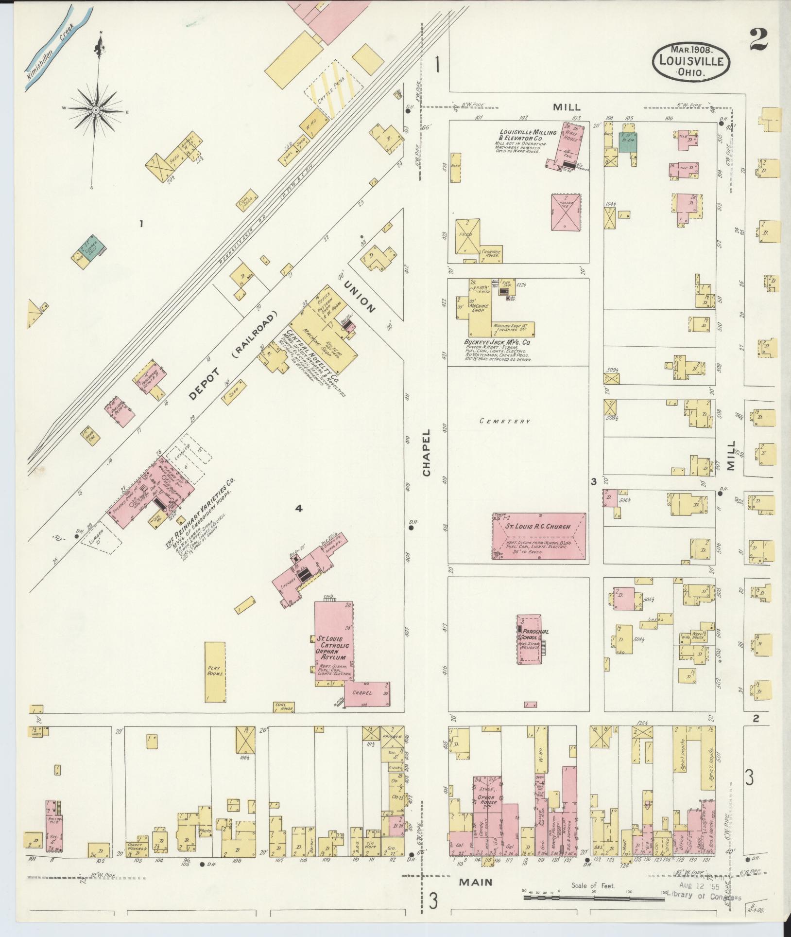 Sanborn Fire Insurance Map from Louisville, Stark County, Ohio (1908), Sheet #0002 - Historic Sanborn Fire Insurance Map Print, vintage old map wall art, antique decor, genealogy gift, Ohio Ohio map