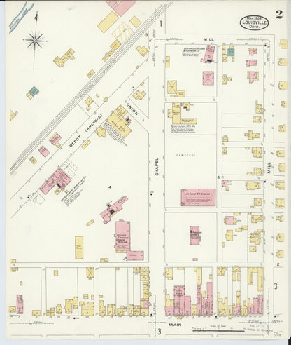 Sanborn Fire Insurance Map from Louisville, Stark County, Ohio (1908), Sheet #0002 - Historic Sanborn Fire Insurance Map Print, vintage old map wall art, antique decor, genealogy gift, Ohio Ohio map