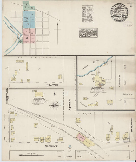 Sanborn Fire Insurance Map from Kinston, Lenoir County, North Carolina (1885), Sheet #0001 - Complete Map Set gallery image, historic Sanborn map, vintage wall art, North Carolina North Carolina