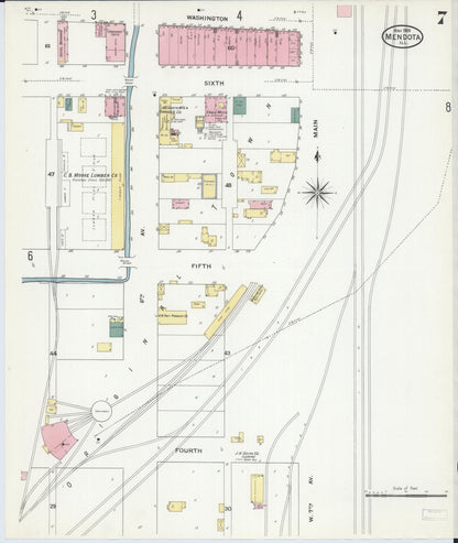 Sanborn Fire Insurance Map from Mendota, La Salle County, Illinois (1909), Sheet #0007 - Complete Map Set gallery image, historic Sanborn map, vintage wall art, Illinois Illinois