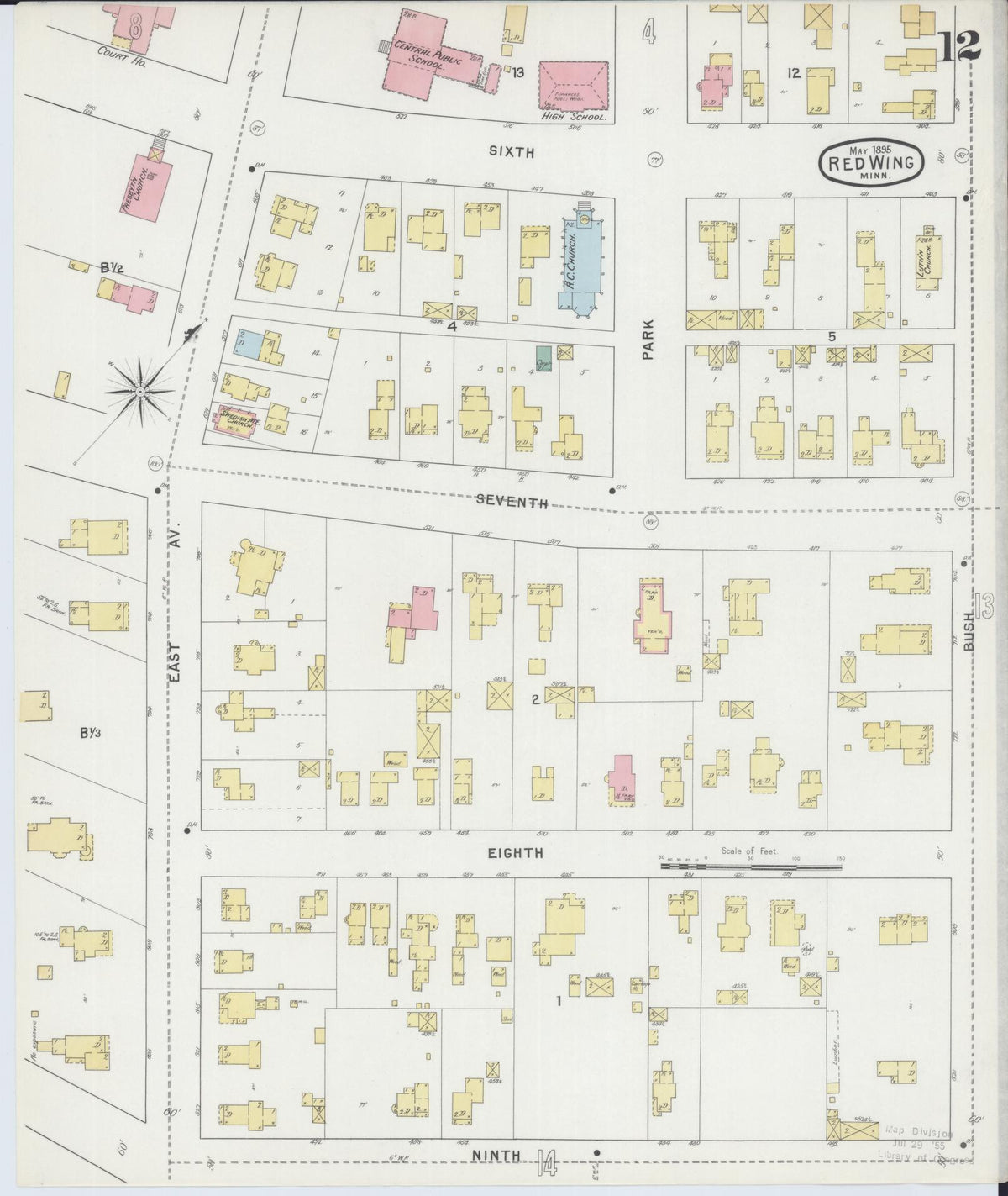 Sanborn Fire Insurance Map from Red Wing, Goodhue County, Minnesota (1895), Sheet #0012 - Historic Sanborn Fire Insurance Map Print, vintage old map wall art, antique decor, genealogy gift, Minnesota Minnesota map