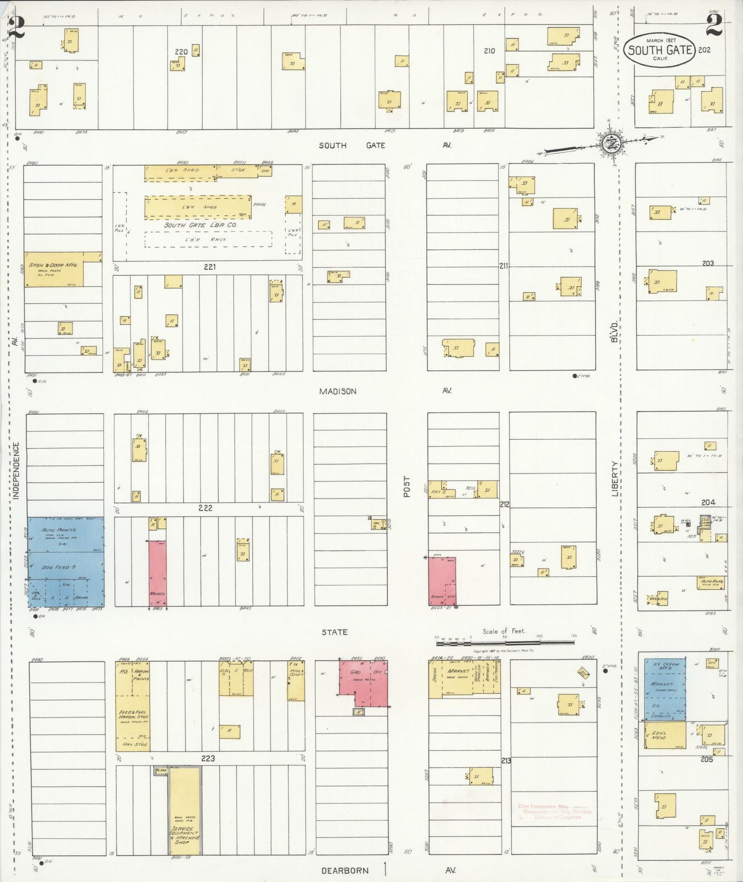 Sanborn Fire Insurance Map from South Gate, Los Angeles County, California (1927), Sheet #0002 - Complete Map Set gallery image, historic Sanborn map, vintage wall art, California California