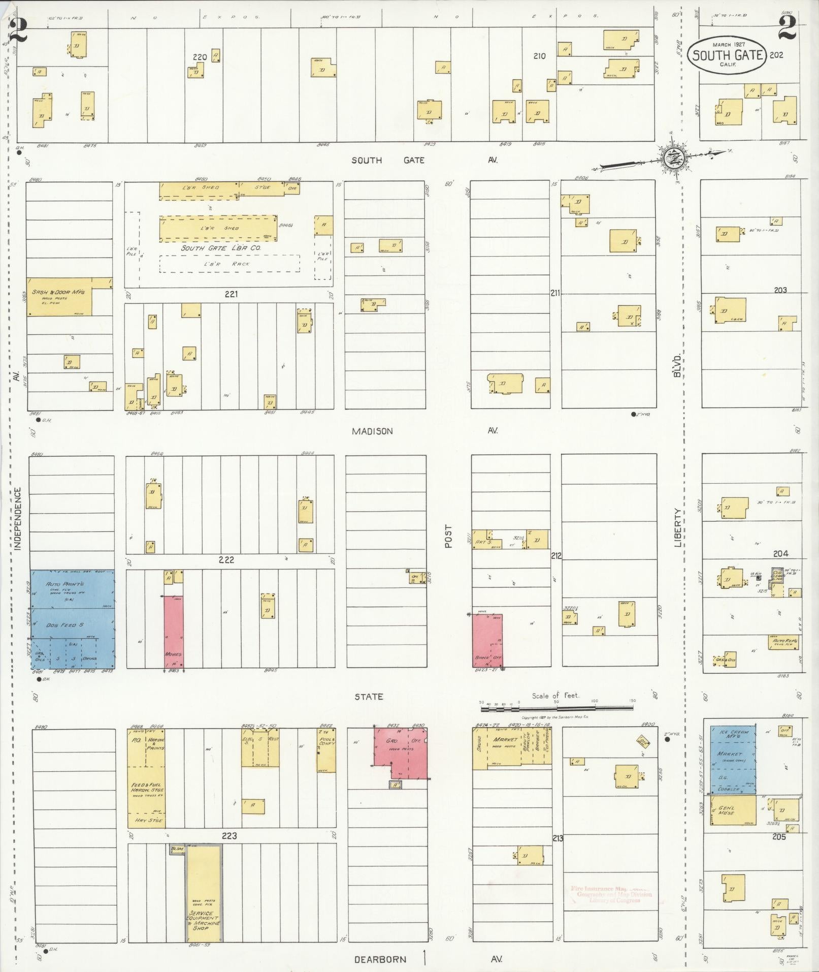 Sanborn Fire Insurance Map from South Gate, Los Angeles County, California (1927), Sheet #0002 - Complete Map Set gallery image, historic Sanborn map, vintage wall art, California California