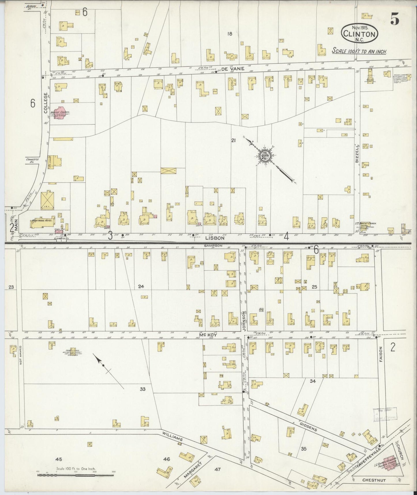 Sanborn Fire Insurance Map from Clinton, Sampson County, North Carolina (1915), Sheet #0005 - Historic Sanborn Fire Insurance Map Print, vintage old map wall art, antique decor, genealogy gift, North Carolina North Carolina map