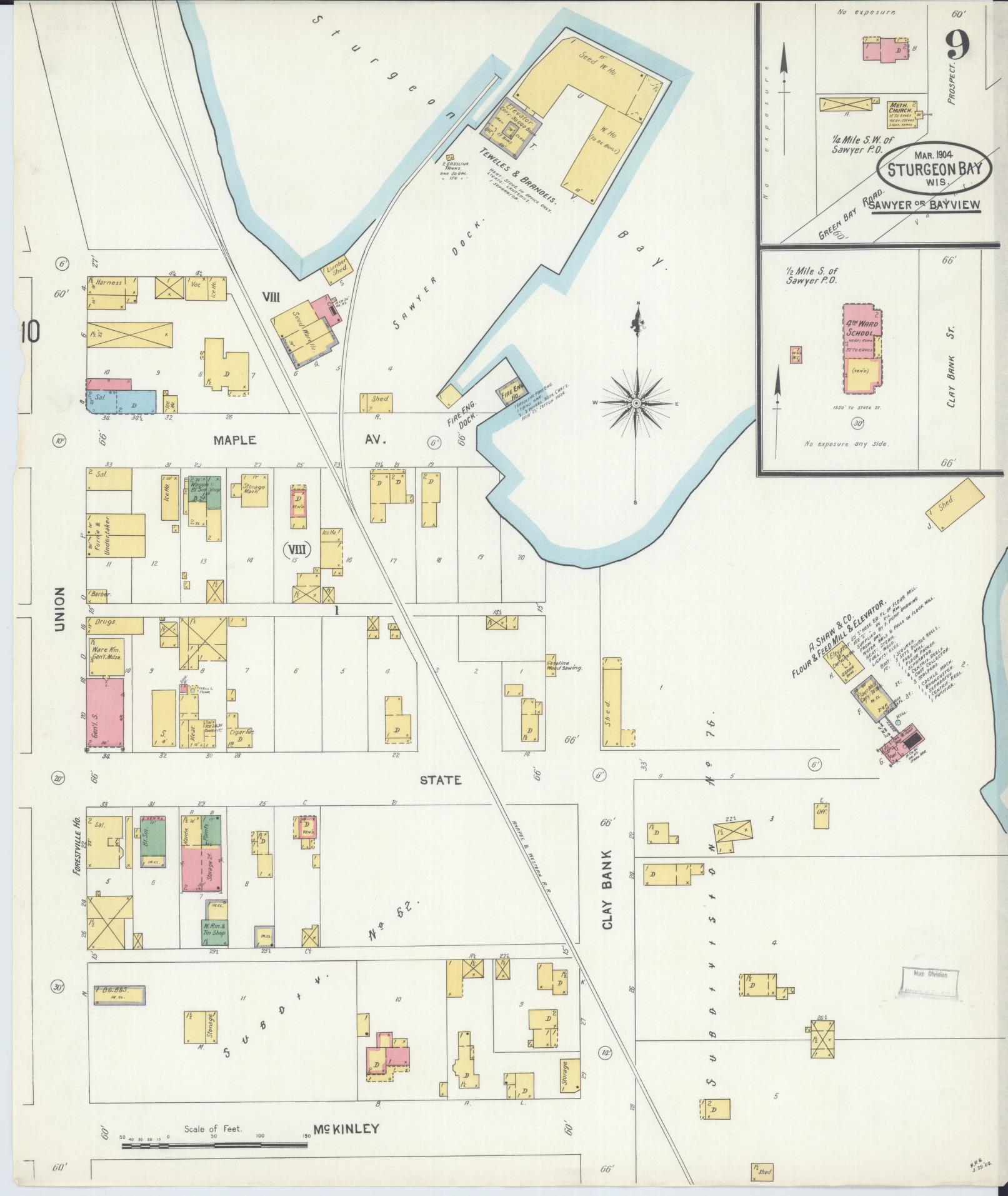 Sanborn Fire Insurance Map from Sturgeon Bay, Door County, Wisconsin (1904), Sheet #0009 - Historic Sanborn Fire Insurance Map Print, vintage old map wall art, antique decor, genealogy gift, Wisconsin Wisconsin map