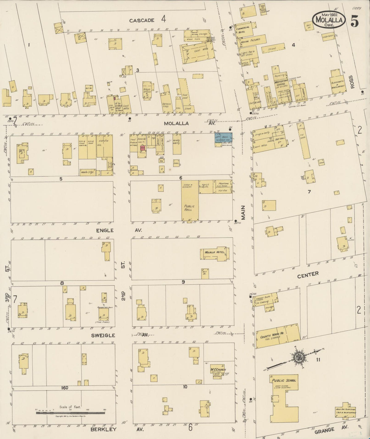 Sanborn Fire Insurance Map from Molalla, Clackamas County, Oregon (1922), Sheet #0005 - Historic Sanborn Fire Insurance Map Print, vintage old map wall art, antique decor, genealogy gift, Oregon Oregon map