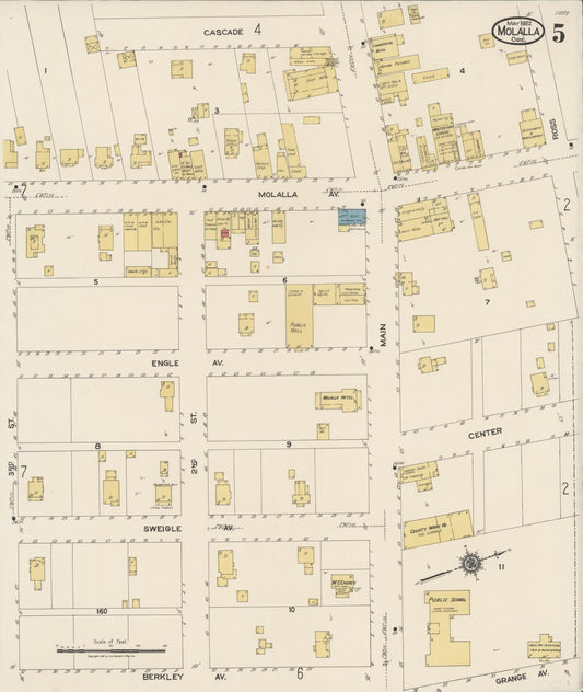Sanborn Fire Insurance Map from Molalla, Clackamas County, Oregon (1922), Sheet #0005 - Historic Sanborn Fire Insurance Map Print, vintage old map wall art, antique decor, genealogy gift, Oregon Oregon map