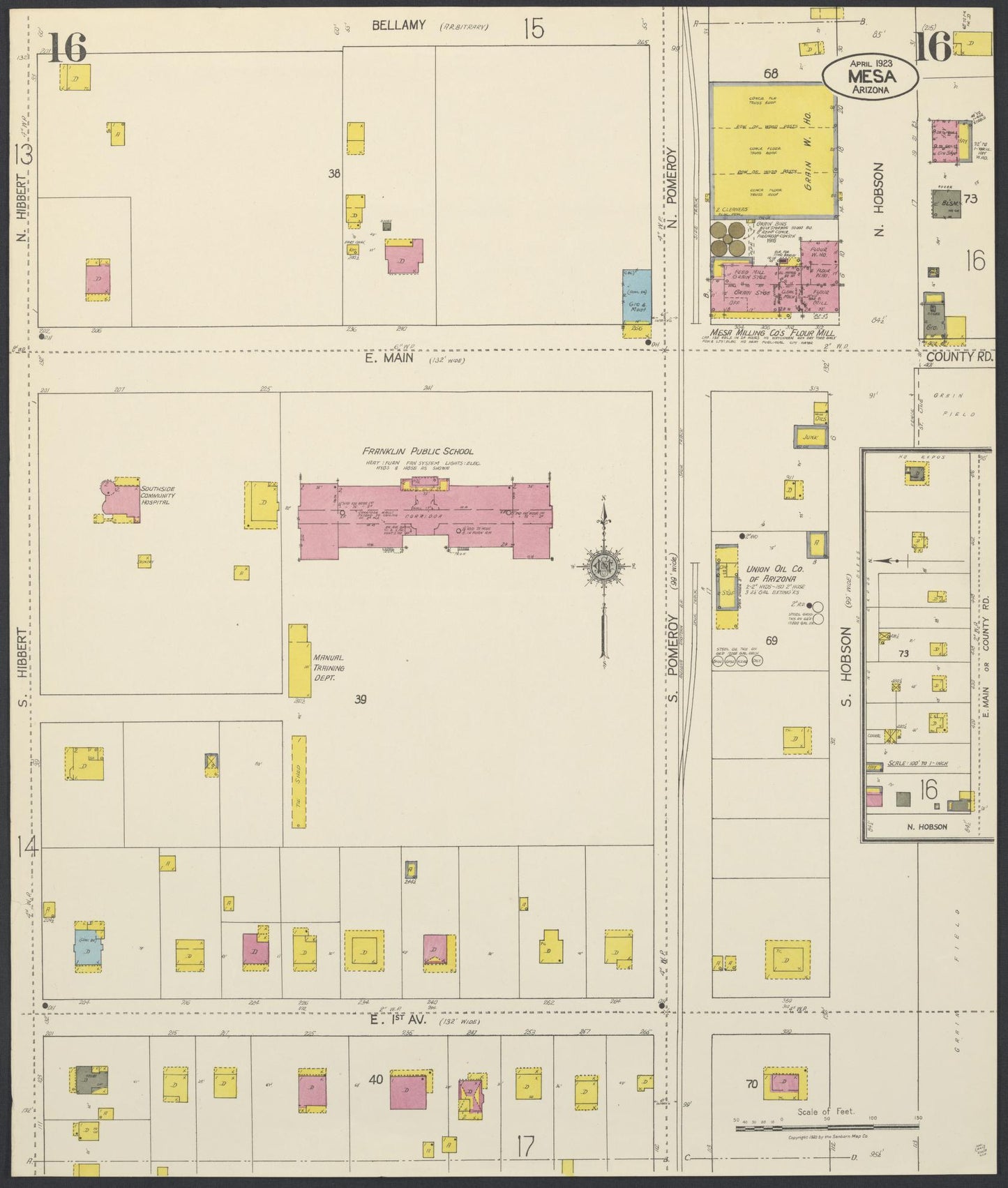 Sanborn Fire Insurance Map from Mesa, Maricopa County, Arizona (1923), Sheet #0016 - Complete Map Set gallery image, historic Sanborn map, vintage wall art, Arizona Arizona