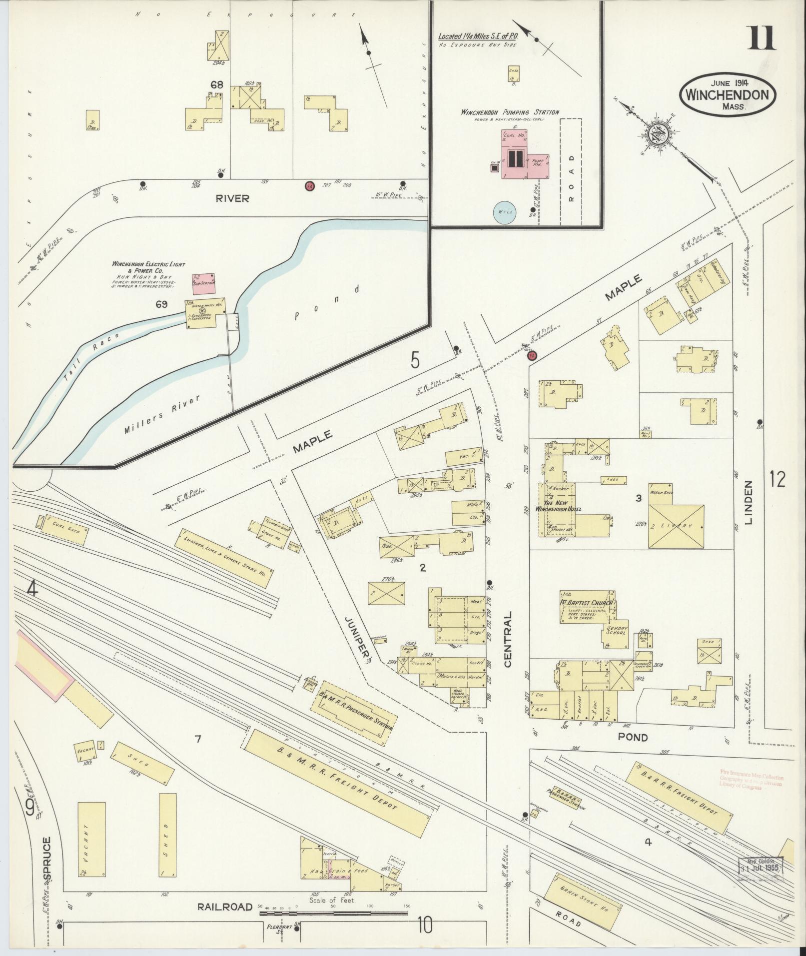 Sanborn Fire Insurance Map from Winchendon, Worcester County, Massachusetts (1914), Sheet #0011 - Complete Map Set gallery image, historic Sanborn map, vintage wall art, Massachusetts Massachusetts