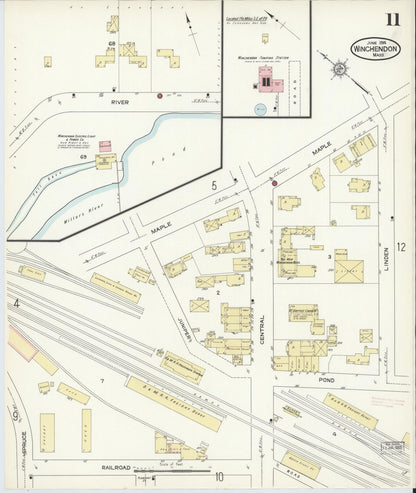 Sanborn Fire Insurance Map from Winchendon, Worcester County, Massachusetts (1914), Sheet #0011 - Complete Map Set gallery image, historic Sanborn map, vintage wall art, Massachusetts Massachusetts
