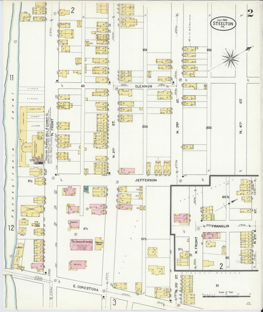 Sanborn Fire Insurance Map from Steelton, Dauphin County, Pennsylvania (1909), Sheet #0002 - Historic Sanborn Fire Insurance Map Print, vintage old map wall art, antique decor, genealogy gift, Pennsylvania Pennsylvania map