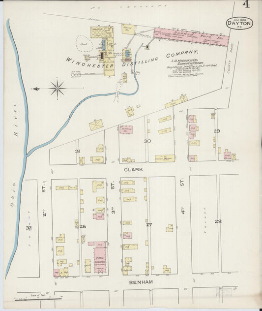 Sanborn Fire Insurance Map from Dayton, Campbell County, Kentucky (1886), Sheet #0004 - Historic Sanborn Fire Insurance Map Print, vintage old map wall art, antique decor, genealogy gift, Kentucky Kentucky map