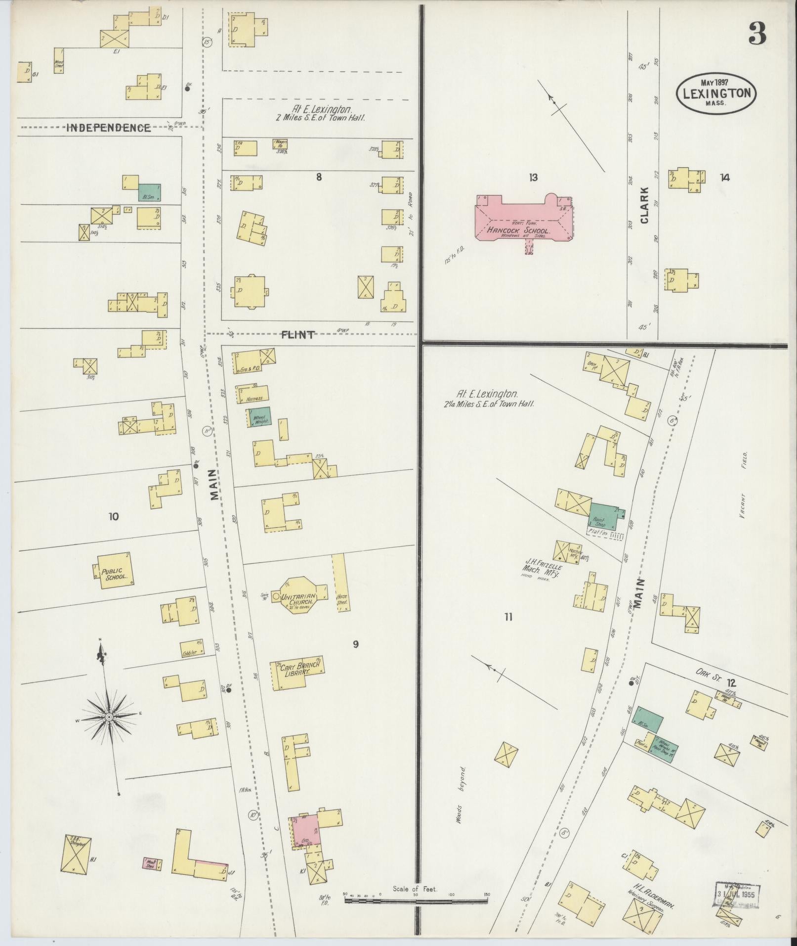 Sanborn Fire Insurance Map from Lexington, Middlesex County, Massachusetts (1897), Sheet #0003 - Historic Sanborn Fire Insurance Map Print, vintage old map wall art, antique decor, genealogy gift, Massachusetts Massachusetts map