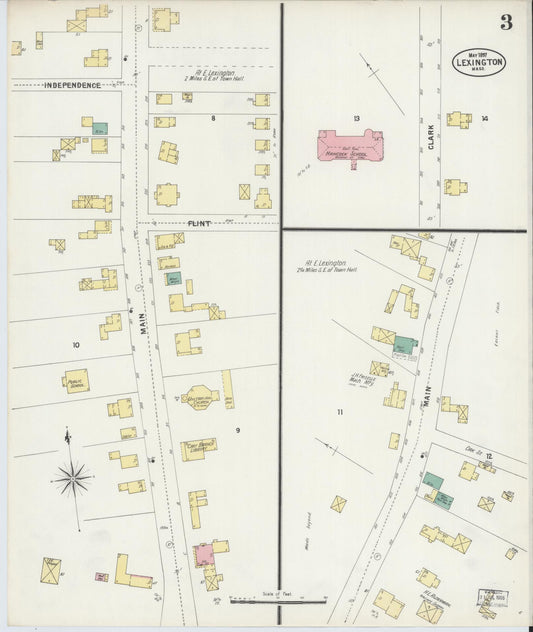 Sanborn Fire Insurance Map from Lexington, Middlesex County, Massachusetts (1897), Sheet #0003 - Historic Sanborn Fire Insurance Map Print, vintage old map wall art, antique decor, genealogy gift, Massachusetts Massachusetts map