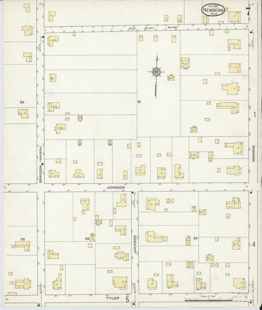 Sanborn Fire Insurance Map from Newbern, Dyer County, Tennessee (1914), Sheet #0007 - Historic Sanborn Fire Insurance Map Print, vintage old map wall art, antique decor, genealogy gift, Tennessee Tennessee map