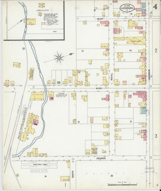 Sanborn Fire Insurance Map from Leesburg, Loudoun County, Virginia (1899), Sheet #0004 - Historic Sanborn Fire Insurance Map Print, vintage old map wall art, antique decor, genealogy gift, Virginia Virginia map