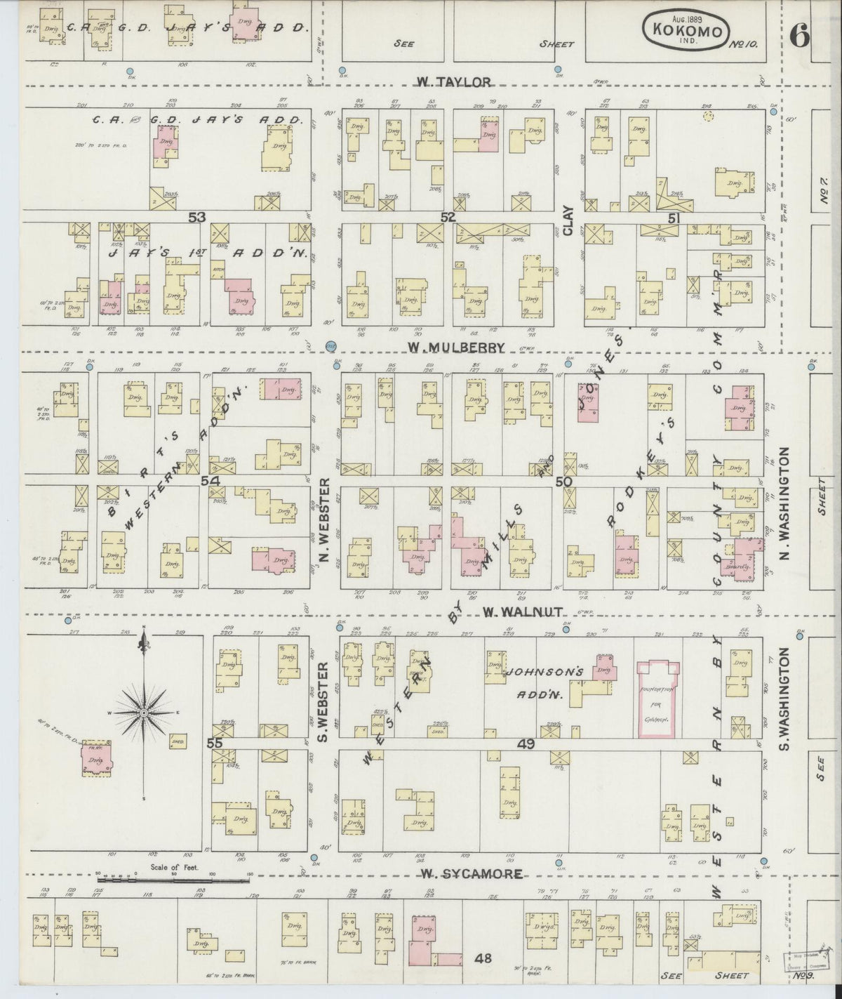 Sanborn Fire Insurance Map from Kokomo, Howard County, Indiana (1889), Sheet #0006 - Historic Sanborn Fire Insurance Map Print, vintage old map wall art, antique decor, genealogy gift, Indiana Indiana map