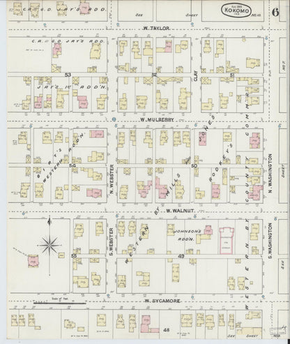 Sanborn Fire Insurance Map from Kokomo, Howard County, Indiana (1889), Sheet #0006 - Historic Sanborn Fire Insurance Map Print, vintage old map wall art, antique decor, genealogy gift, Indiana Indiana map
