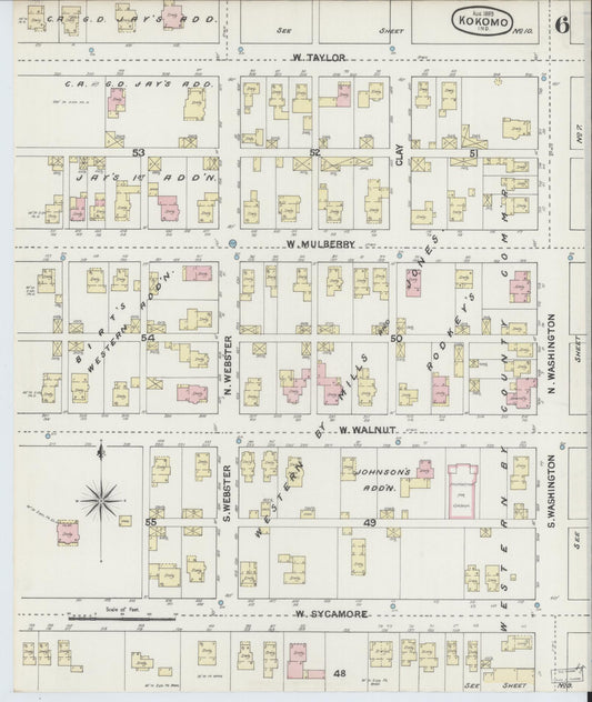 Sanborn Fire Insurance Map from Kokomo, Howard County, Indiana (1889), Sheet #0006 - Historic Sanborn Fire Insurance Map Print, vintage old map wall art, antique decor, genealogy gift, Indiana Indiana map