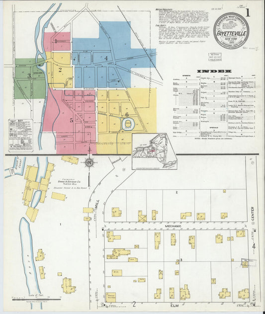 Sanborn Fire Insurance Map from Fayetteville, Onondaga County, New York (1919), Sheet #0001 - Historic Sanborn Fire Insurance Map Print, vintage old map wall art, antique decor, genealogy gift, New York New York map
