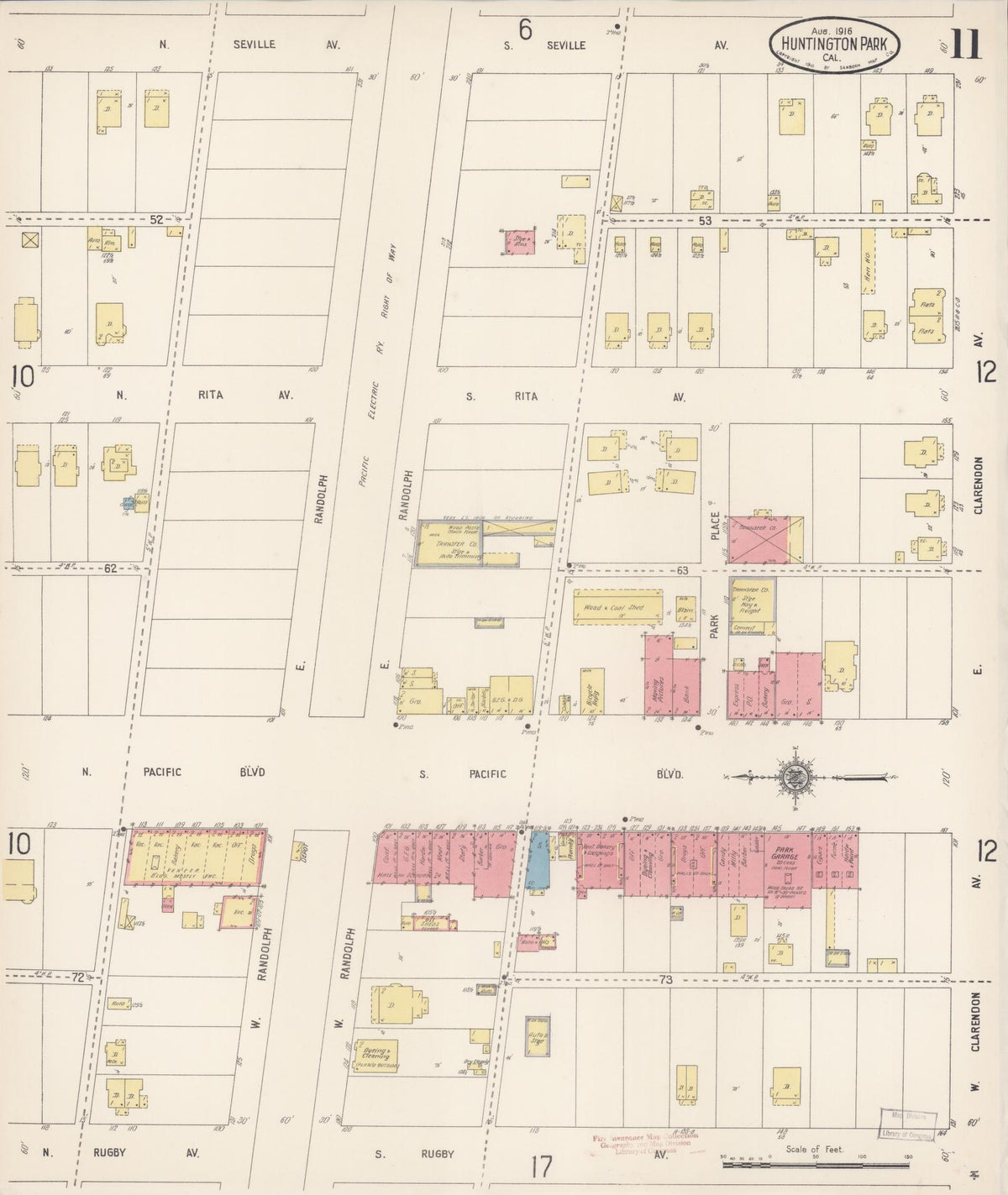 Sanborn Fire Insurance Map from Huntington Park, Los Angeles County, California (1916), Sheet #0011 - Complete Map Set gallery image, historic Sanborn map, vintage wall art, California California